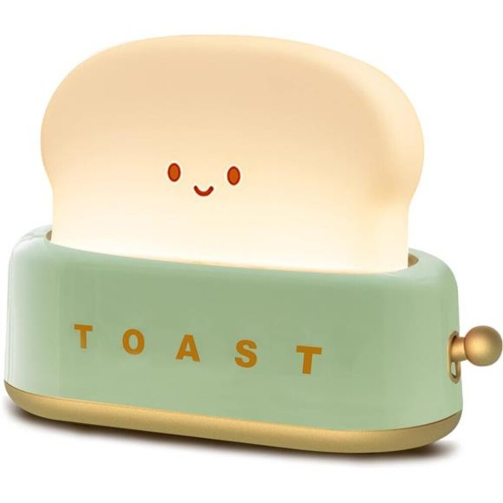 QANYI Desk Decor Toaster Lamp, Rechargeable Small Lamp with Smile Face Toast